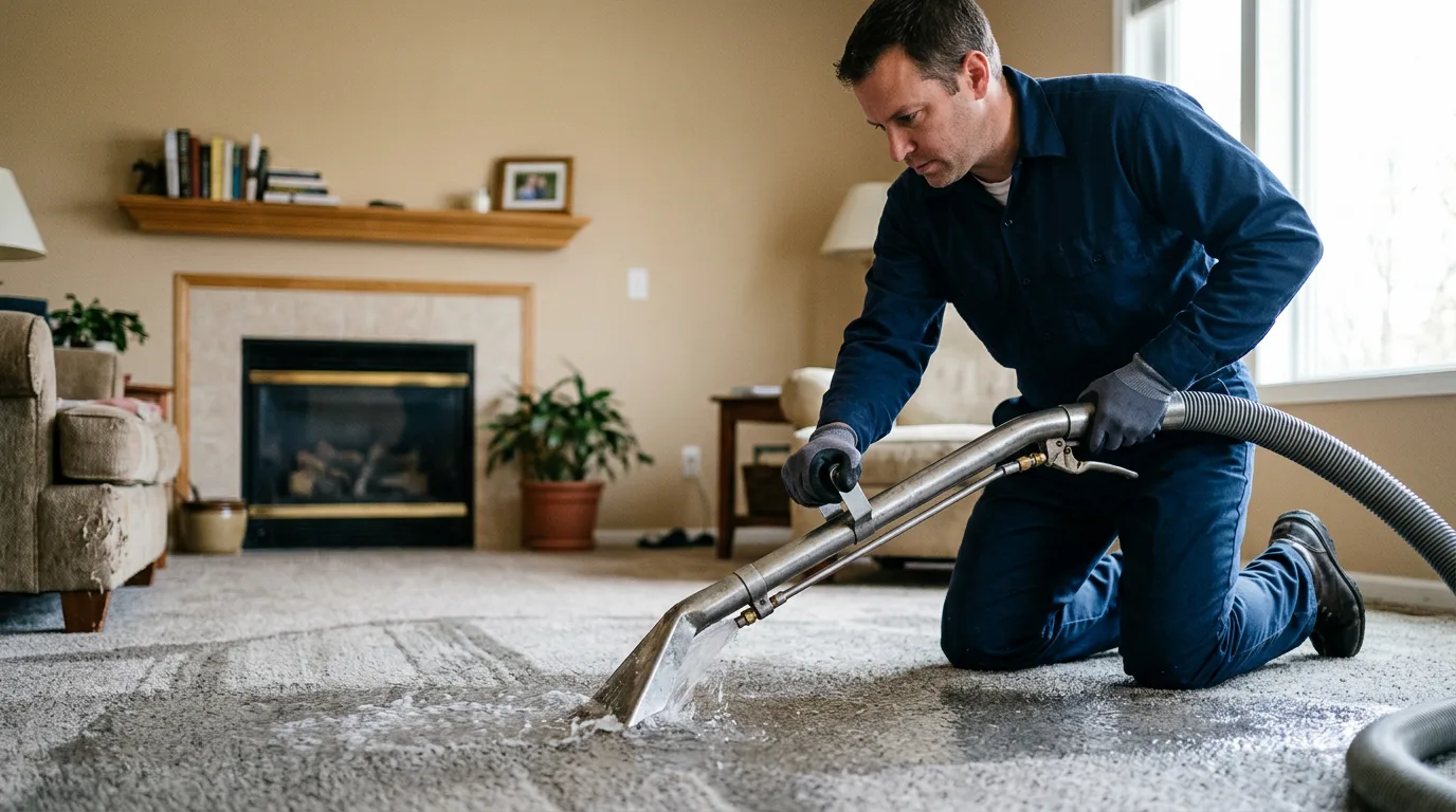 Water damage restoration technician working near Lewistown, IL